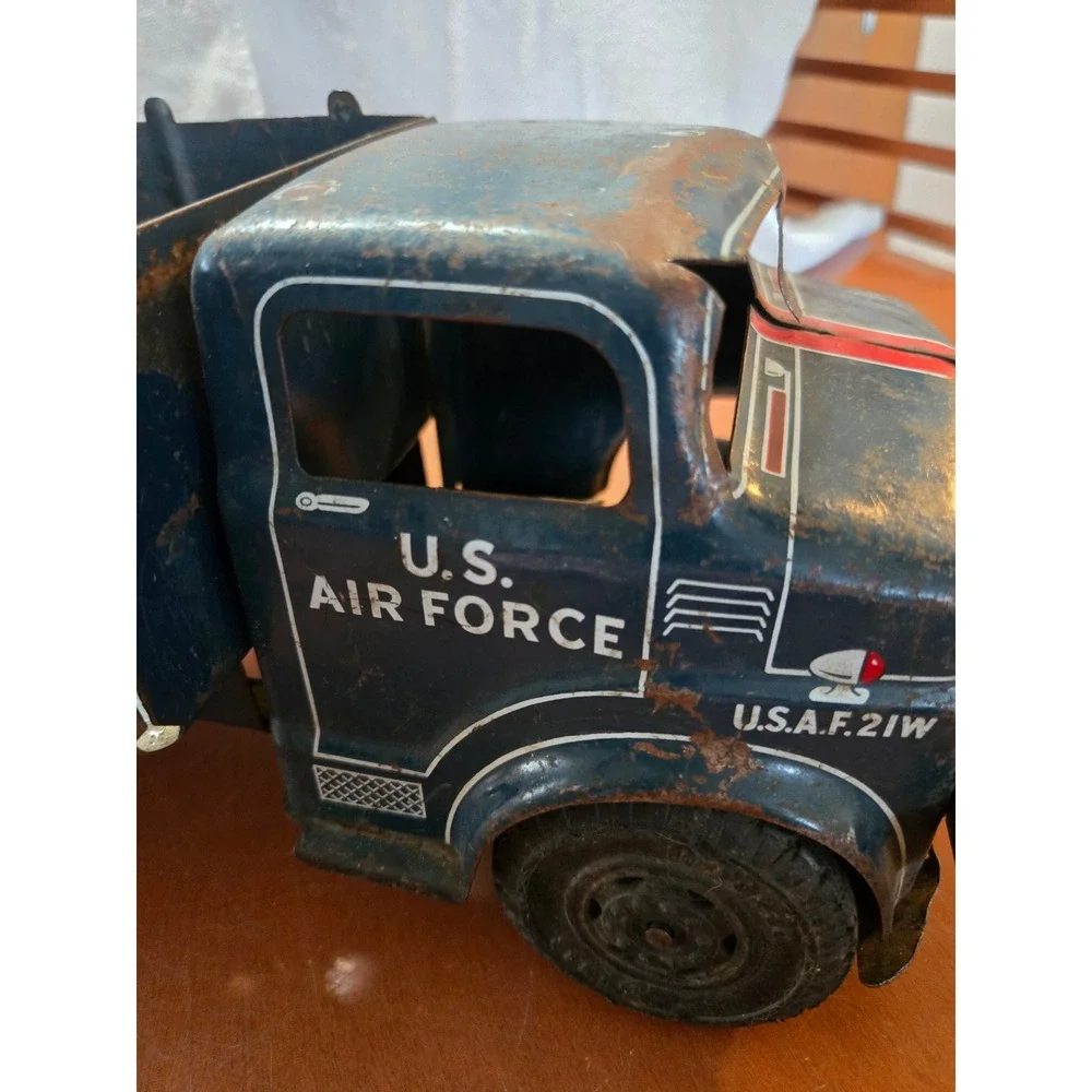 Vintage U.S. Air Force Tin Dump Truck Pressed Steel Military Toy USAF 21W